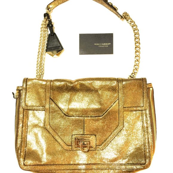 REBECCA MINKOFF GOLD LAME SHOULDERBAG=NEW WITH TAGS - Picture 1 of 8